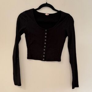 Garage Black Ribbed Long Sleeve Crop Top